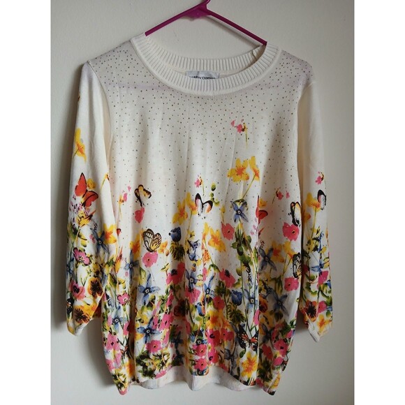 Cathy Daniels Floral Butterfly Print Sweater  Crew Neck Top Size XL,,cl - Picture 1 of 11